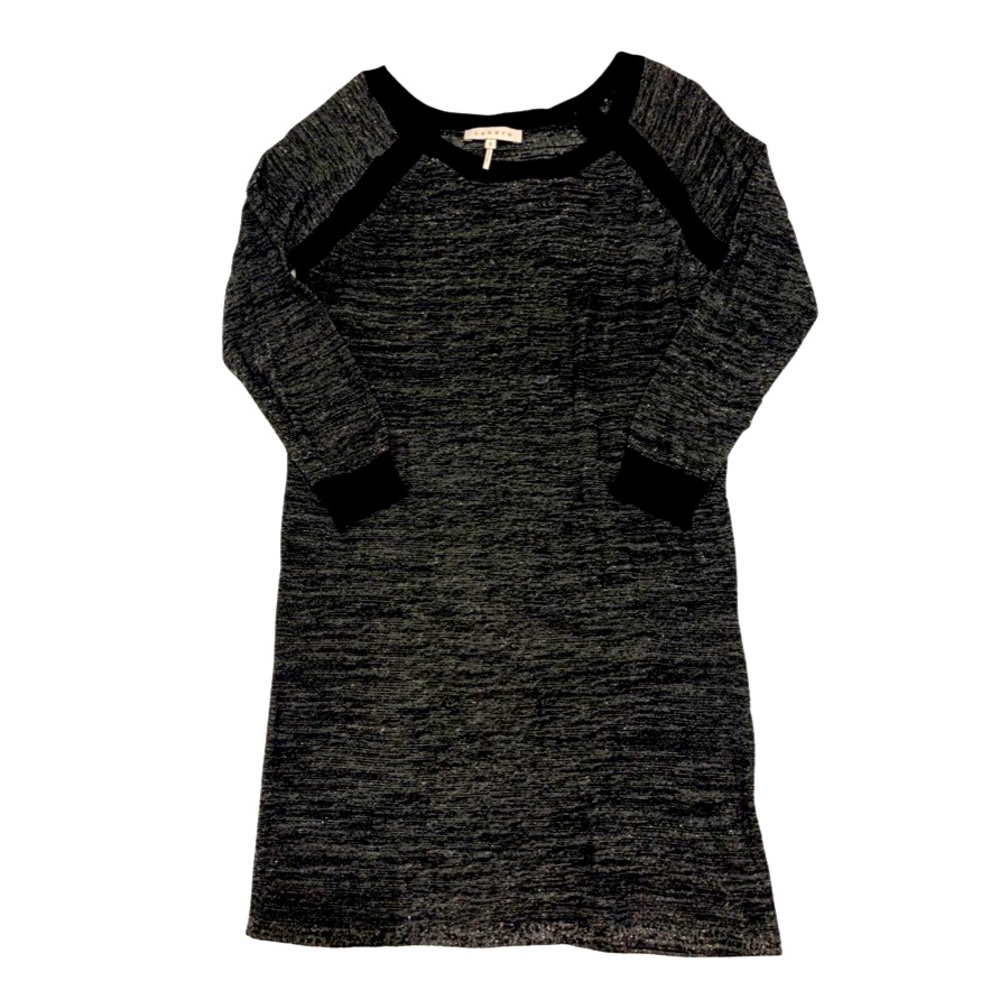 Sandro crewneck three-quarter sleeve black and silver knit dress - Picture 1 of 3